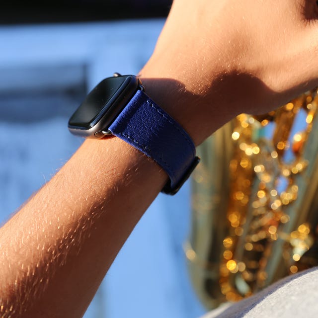 Bracelet Luxe - Apple Watch Series 41 mm - Bleu Roi - Cuir Grainé
